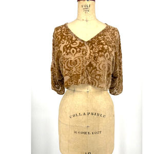 Sareet Vintage Mixed Velvet And Sheer Floral V Neck Crop Top Size Medium